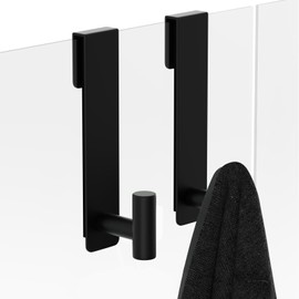 WUIVIUT T-Shape Heavy-Duty Stainless Steel Over The Glass Door Hooks - Frameless Glass Door Hooks for Bathroom Shower Towel Holder 19 cm Hook for Robe,Towels,Shower(T Shape 2 Pack, Fits 3/8'' Thick)