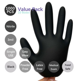 Dr.GreenPanda Black Nitrile Gloves (Medium 1000 Count BPNF12) - 3 Mil Latex Free Powder Free Non-Sterile - Food Safe & Medical Exam Disposable Gloves for Tattoo Artists BBQ Salon & Light Automotive