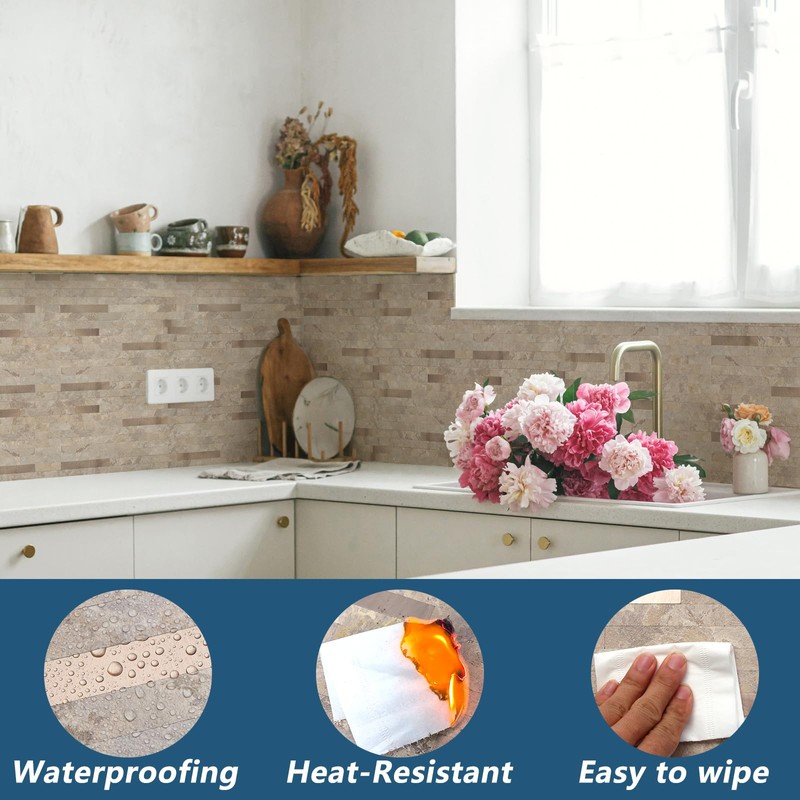 Yipscazo 20 Sheets Peel and Stick Stone Metal Backsplash, PVC