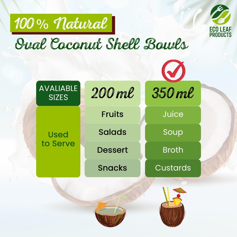 Eco Leaf 10-Pack 350ML Natural Coconut Bowls| Natural Coconut Shell