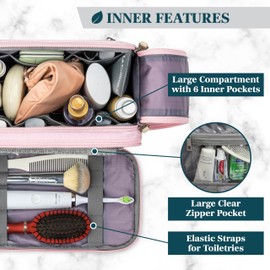 Pavilia Canvas Travel Toiletry Bag for Women, Dopp Kit Bag, Water Resistant Cosmetic Makeup Bag Bathroom Organizer for Travel, Gym, Shower for Toiletries Accessories (Large, Pink)