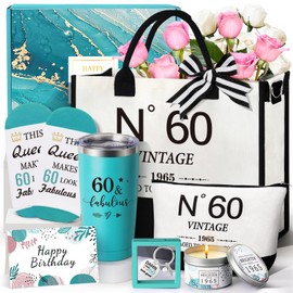 60th Birthday Gifts for Women，Gift Set for Women 1965 Canvas Tote Bag 60th Birthday Gift for Her Unique Gifts Basket for Her Turning 60 Mom Wife Sister Friend