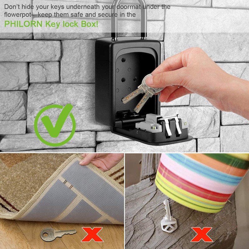Philorn Key Lock Box with Shackle Portable Key Safe with