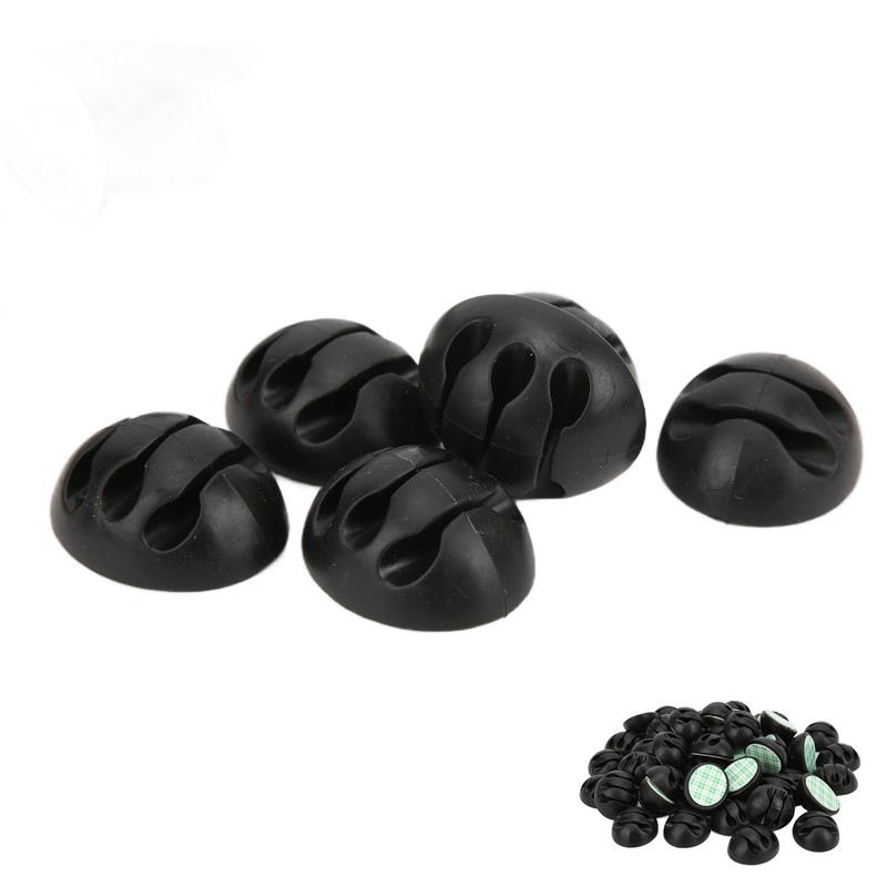 50pcs Cable Clip 3 Hole Silica Gel AntiCorrosion Black Adhesive
