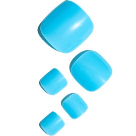 Nymora 24Pcs French Tip False Toenails - Short Square Nude Pink Fake Toe Nail/Pink French Tip Press on Toenails - Acrylic Full Cover Fake Toenails Nail Art Set for Women Girls (Blue)