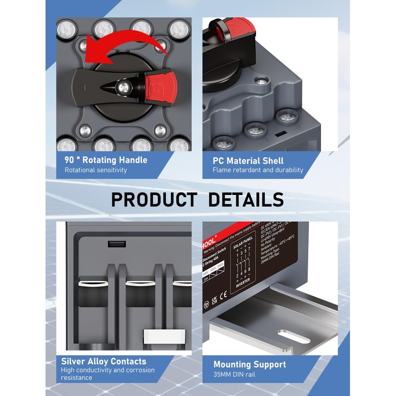 DIHOOL DC Isolator Switch Circuit Breaker 32A 1200V PV Combiner