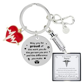 Gladsico Nurse Keychain – Stainless Steel Engraved Key Ring with Heartbeat Charm – Durable & Lightweight Gift for Nurses, RN, Medical Assistants – Idea Gift for Graduation, Appreciation, Thank You
