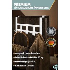 Menz Premium Door Coat Rack - White Door Hook Rail Inside, Heavy Duty Door Hooks for Hanging Door Back - High-Quality Door Coat Rack with 5 Hooks for Hanging