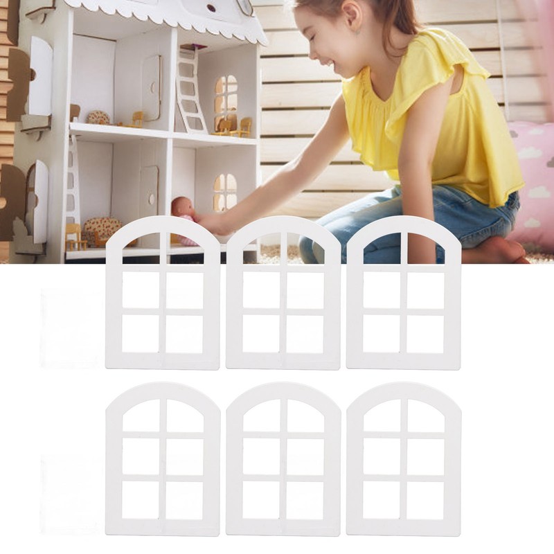 6PCS Dollhouse Windows Miniature Window Frame Ornament 1:12 Scale Dollhouse