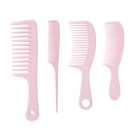 4 Pcs Hair Combs for Women, Combs for Women Hair Styling including Wide, Fine, Rat Tail & Regular Comb, Detangling Comb for Wavy, Straight, Wet, Short Hair (Pink)