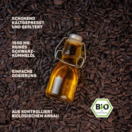Lebepur Bio Schwarzkümmelöl Kapseln, 60 hochdosierte Kapseln mit 1500 mg Schwarzkümmelöl pro Tagesdosis, vegan, 100% Bio-Schwarzkümmelöl, schonend kaltgepresst, laborgeprüft, ohne Zusätze