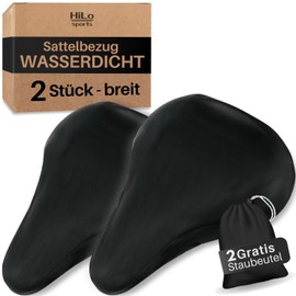 Hilo Sports Pack of 2 Bicycle Saddle Covers [Waterproof and Tear-Resistant] – Wide Version in Black – Bicycle Saddle Cover with Storage Bag – Rain Cover Bicycle Saddle