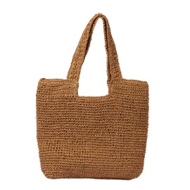 Beach Bags for Women - Summer Soft Large Woven Shoulder Purse Handbag, Beach Tote Straw Bag for Summer Vacation, Brown
