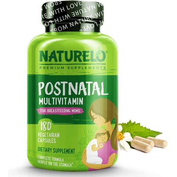 NATURELO Post Natal Multivitamin - Whole Food Postnatal Supplement for Breastfeeding Women - Organic Herbs - Vitamin D, Folate, Calcium - for Nursing Mother, Baby - 180 Caps