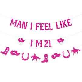 Sursurprise Cowgirl 21st Birthday Decorations, Man I Feel Like I’m 21 Banner for Western Disco Cowgirl Twenty One Birthday Party Supplies