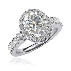 Women's Solid Sterling Silver Simulated Brilliant 8x10mm Oval Shape Diamond Engagement Ring With Side Stones (8.5)