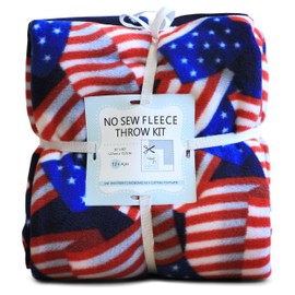 Patriotic American Flags Anti-Pill Premium No-Sew Throw Fleece Fabric Kit (50x60)