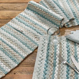 Split P Coastal Chindi Table Runner 14" X 54", Blue, Brown, and White 100% Cotton Table Cloth for Everyday and Beach Style Table Decor