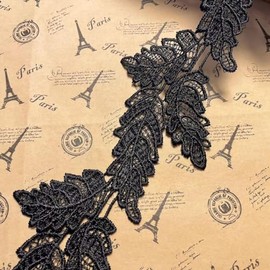 4 Yards Leaf Shape Lace Edge Trim Ribbon 9.5 cm Vintage Style Trimmings Fabric Embroidered Applique Sewing Craft Wedding Bridal Dress Embellishment DIY Party Decoration Clothes Embroidery (Black)