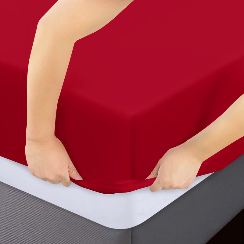 Moonlight Bedding Super King Fitted Sheet Red - Premium 25cm