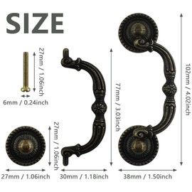 BDS-HOME 2pack 3" Hole Center Bronze Vintage Pulls Handles Antique Decorative Drawer Knobs Pulls for Cabinet Handles, Dresser, Cupboard, Wardrobe