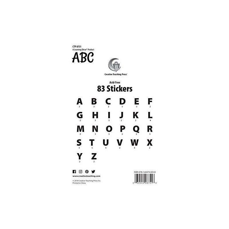 Creative Teaching Press Stylish Black 2" Uppercase Letter Stickers (8751)