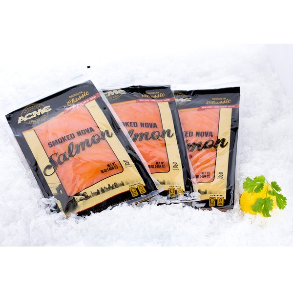 3 Acme Nova-Lox Sliced Salmon packages 3lb Avg