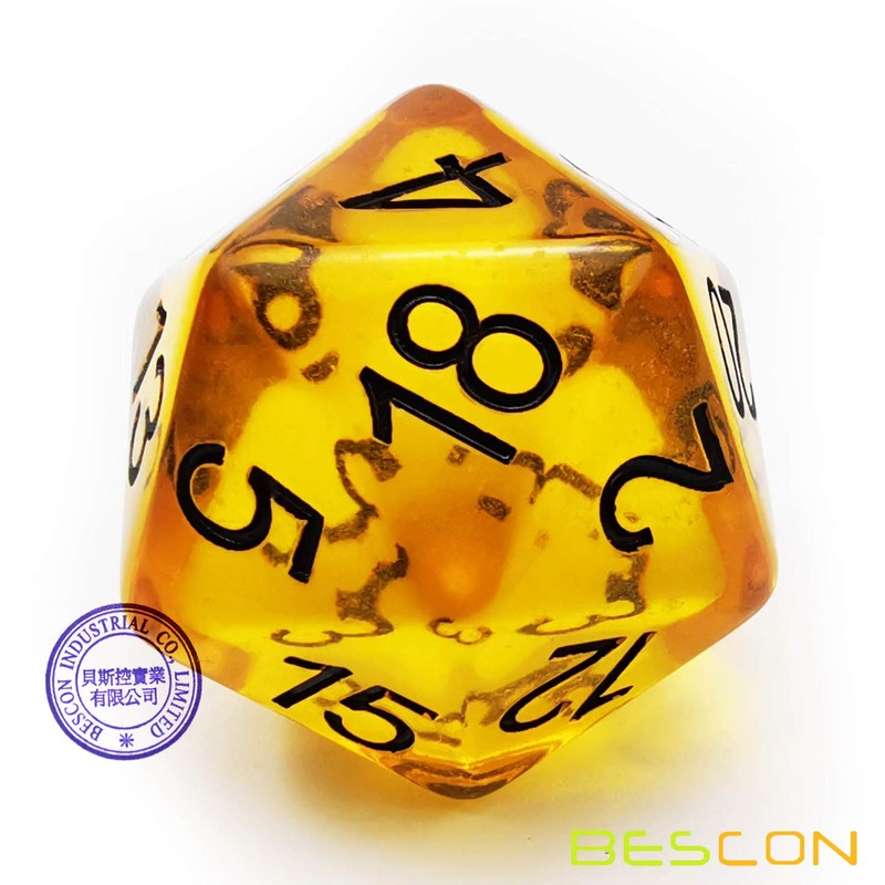 Bescon Amber Jumbo D20 38MM, Big Size 20 Sides Dice,