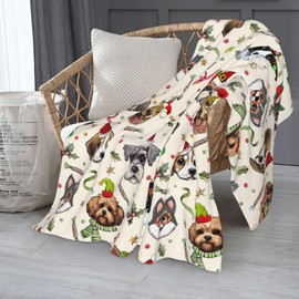 Cute Christmas Dog Head Fuzzy Throw Blanket for Women Men Girls Boys Soft Cozy Fleece Blanket for Bedroom Living Rooms Sofa Couch 50"x40"