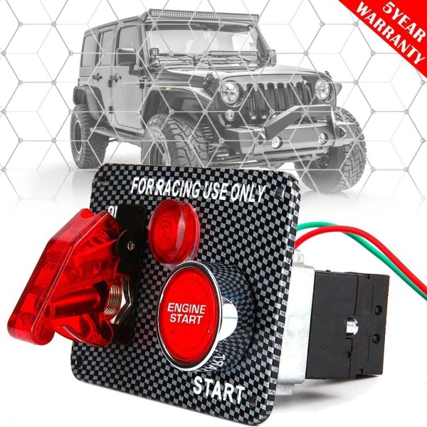 Unbranded Carbon Ignition Switch Panel Engine Start Push Button LED