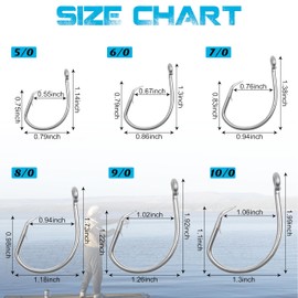 AGOOL Circle Hooks Saltwater Fishing Hooks, 30pcs Wide Gap Inline Big Game Stainless Steel Fishing Hook for Tuna Catfish Bluegill Bass #5/0-#10/0