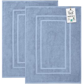 Feather & Stitch 2 Piece Towel Like Bath Mats - 30x21 Inch, 100% Cotton Terry Bath Mat, Bathroom Shower Floor Mats [NOT A Bathroom Rug], Soft Absorbent Washable Mats- Pool Blue