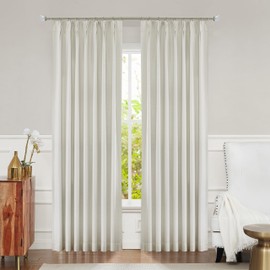 Pinch Pleated Full Blackout Curtain Panel for Bedroom Thermal Insulated 100 Room Darkening Window Treatment Drapery for Living Room 108 Inches Long with 9 Hooks (Ring not Include), Ivory, 40"x108"x2