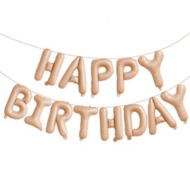 Beige Happy Birthday Balloons Banner,16 Inch Mylar Foil Letters Sign,Reusable Balloons for Women, Men, Boys & Girls Birthday Decorations Party Supplies