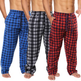 Active Club Plaid Fleece Mens Pajama Pants 3 Pack - Mens Fleece Pajama Pants - Mens Lounge Pants with Pockets - Mens PJ Bottoms (Buffalo Plaid 3-Pack, Large)