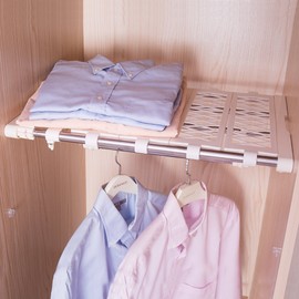 Hershii Tension Shelf Expandable Closet Organizer Adjustable Rod Heavy Duty Hanging Rail Rustproof DIY Storage Rack 4-Bar Extention with Gaskets for Garage Bathroom Kitchen Bedroom Wardrobe