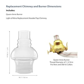 Light of Mine - Oil Lamp Replacement Kit Including 3" x 7" Hooded Chimney and Queen Anne Solid Brass Burner (Hooded Chimney, Brass Burner)