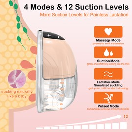 Electric Breast Pump, 4 Modes and 12 Levels, Handsfree Breast Pumps, Portable Electric Breast Pump, Painless Strong Suction, Low Noise Leakage Prevent with 17/19/21 mm Flanges (Pink)
