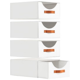 Homsorout Closet Organizers and Storage - Large Stackable Storage Bins with Drawer, Fabric Bins for Organization, Collapsible Storage Drawers Organizer for Bedroom, Living Room, 4 Pack, White