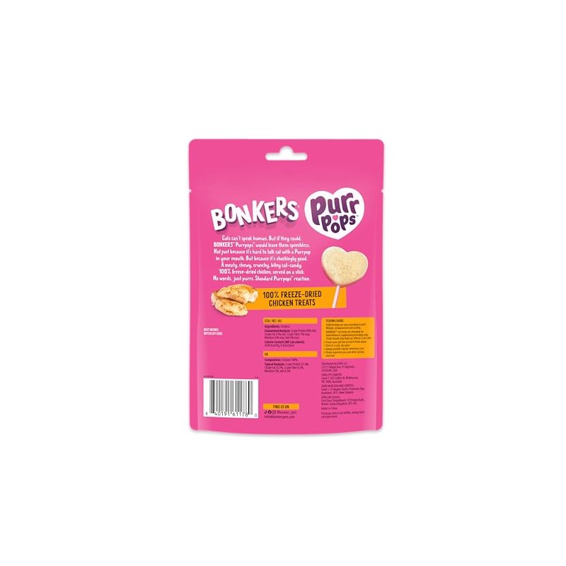Bonkers Purrpops Freeze-Dried Chicken Flavored Lollipop Treats for Cats, 15