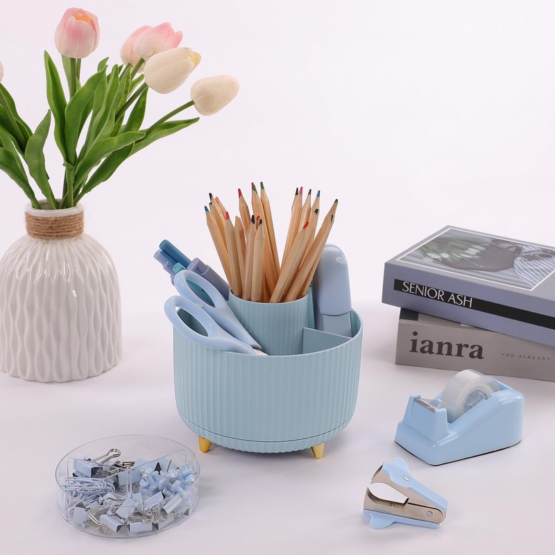 SKYDUE Desk Organizers and Accessories 10Pcs, 360-Degree Rotating Pen Holder,