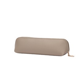 YONBEN Faux Leather Pencil Case Simple Color Bag Zipper Lightweight Storage (Khaki,Faux Leather)