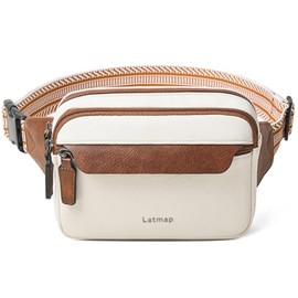 LATMAP - Riñonera de 3 L para mujer, bolsa cruzada de piel vegana, Beige, 3L | Paquete de cintura de moda con 4 bolsillos con cierre, bolsa cruzada pe