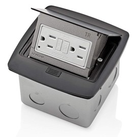 Leviton PFGF1-MB Pop-Up Floor Box with 15 Amp, Tamper-Resistant Self-Test GFCI Outlet, Black