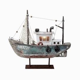 Morning View Wood Sail Boat Decor Nautical Lighted Sailing Ship Model for Home Mini Bathroom Shelf Table Centerpiece Coastal Beach Ocean Themed Lake House Decorations Seaside Marine 9.33 Inch (Teal)