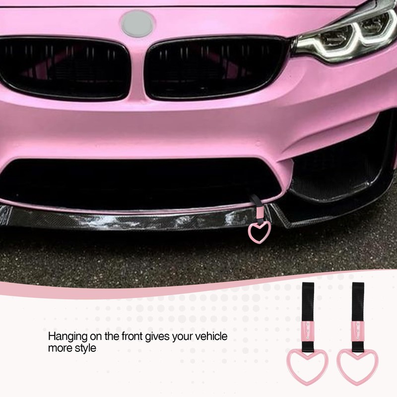 JRYEM 2PCS Heart Shaped Car Handle Straps, Rear Bumper Warning