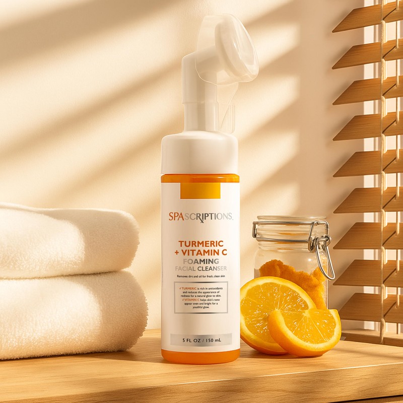 SpaScriptions Turmeric + Vitamin C Foaming Facial Cleanser, pH Balanced,