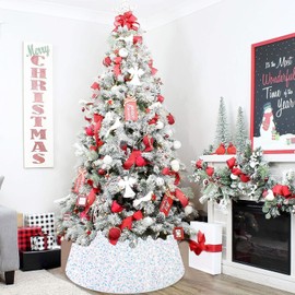 PATYDEST White Christmas Tree Collar Round Sequin Tree Skirt Silver Christmas Tree Stand Cover Velvet Tree Collar Ring Artificial Xmas Tree Skirt Box Collar for Palm Tree for Winter Holiday Decoration