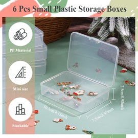 ISKYBOB 6 Packs Rectangle Mini Clear Plastic Storage Containers Box Case with Lid for Pills, Herbs, Tiny Beads,10.5 x 7.5cm