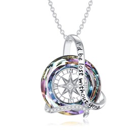 AOBOCO I‘d be Lost without You Compass Necklace 925 Sterling Silver Compass Pendant Necklace with Purple Crystal from Austria, Graduation Jewelry Gifts for Women